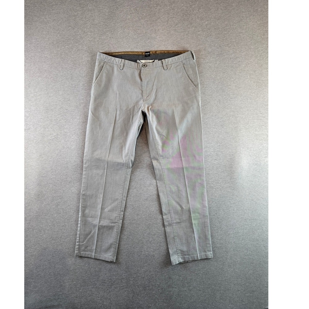 Hugo Boss Rice-1-W Chino Pants Mens 38R Light Grey Slim Fit Stretch Trousers